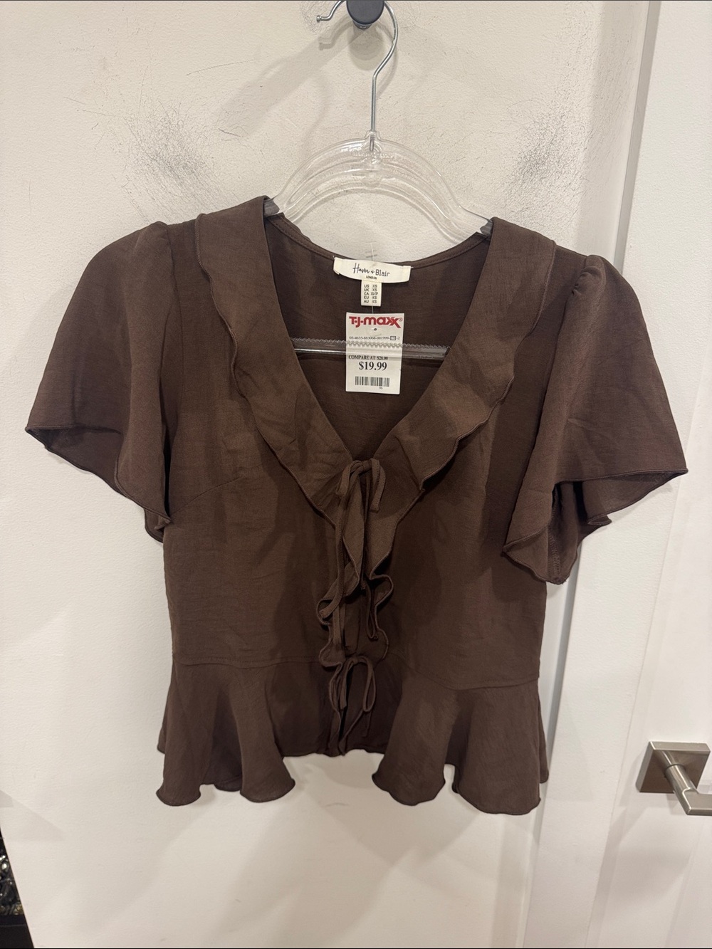 Brown Ruffle Tie-Front Women’s Top